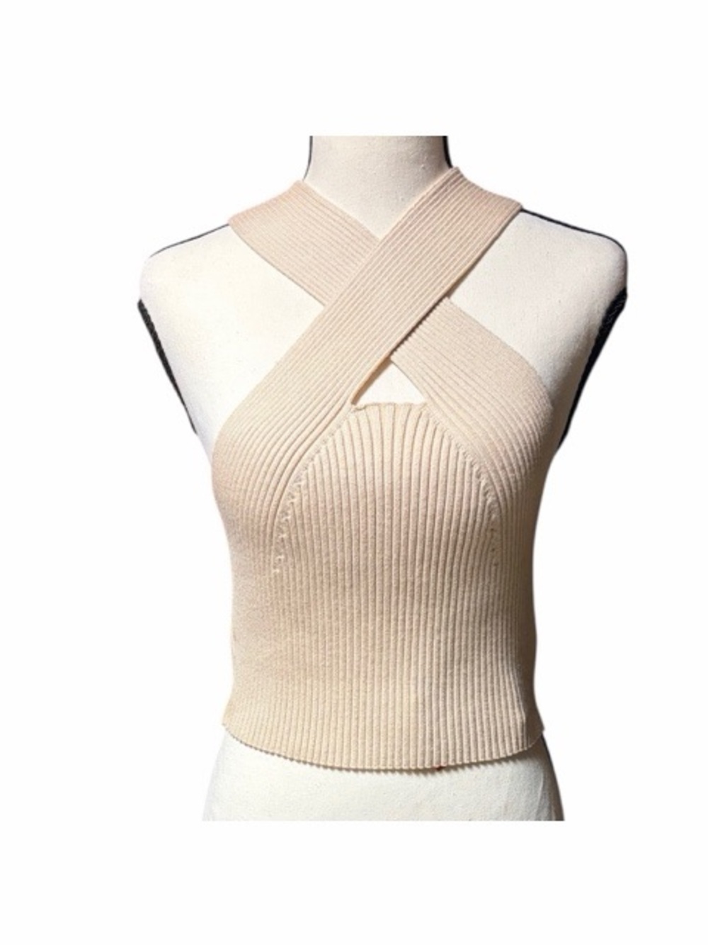 Cider Ribbed Knit Criss Cross Halter Cropped Tank Top NWT